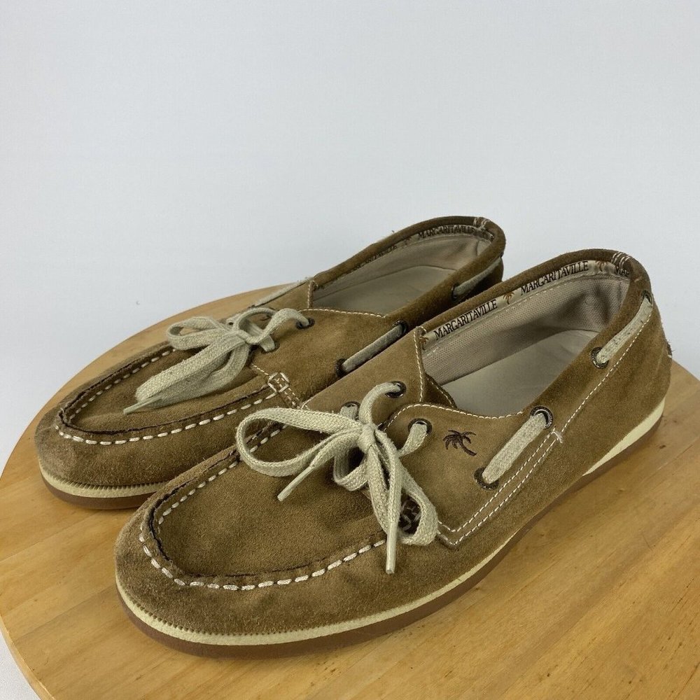 Margaritaville Boat Deck Shoe Men's 9.5 Tan Leather Shoes South Shore Jimmy
